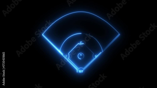Neon Blue Baseball Field Outline on Black Background sport game