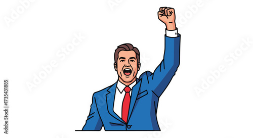Triumphant Businessman Illustration: Expressing Victory and Achievement with Energetic Gesture and Confident Demeanor in a Dynamic Pose