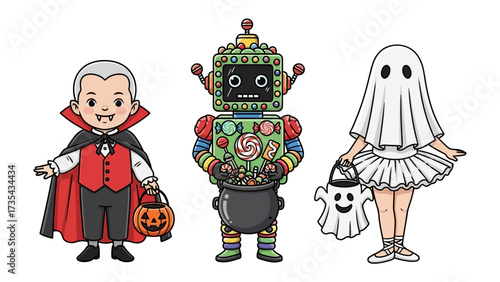 Halloween Trio: a charming trio of children dressed up in Halloween costumes, ready for trick-or-treating and capturing the joy and excitement of this festive season. 