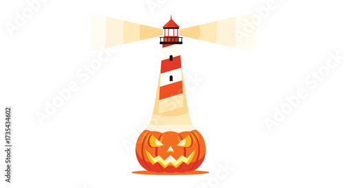 Halloween Lighthouse with Jack O Lantern Base, Generative AI.
