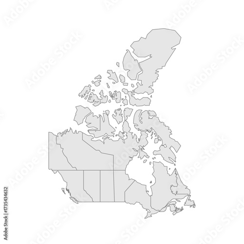 Canada political map of administrative divisions - provinces and territories. Grey blank vector editable map EPS.