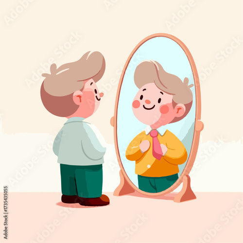 flat illustration of a person looking in the mirror
