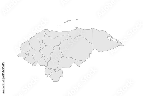 Honduras political map of administrative divisions - departments. Grey blank vector editable map EPS.