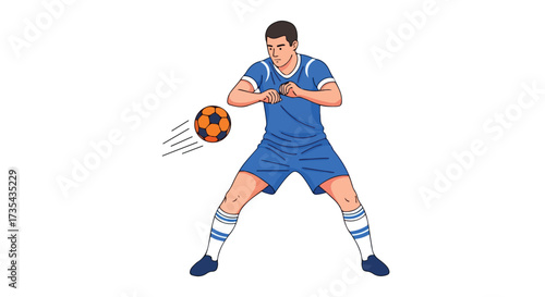 Animated soccer player controlling the ball with his chest on white background illustrating sports activities and athletic training to promote