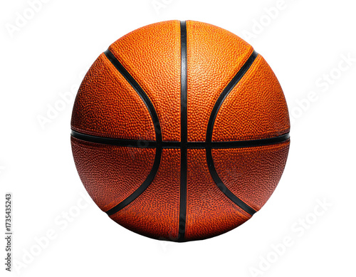A close-up, isolated basketball with textured orange surface and black lines