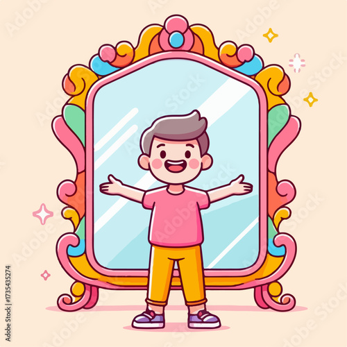 flat illustration of a person looking in the mirror