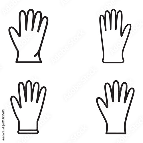 Set of cleaning gloves and supplies silhouette isolated on white background