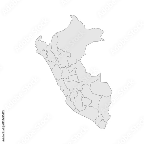 Peru political map of administrative divisions - departments. Grey blank vector editable map EPS.