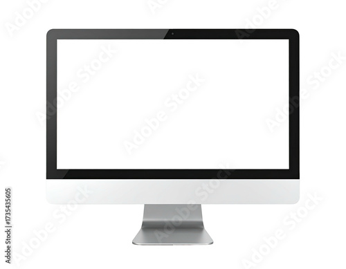 Sleek, modern desktop computer with a blank, white display on a black background