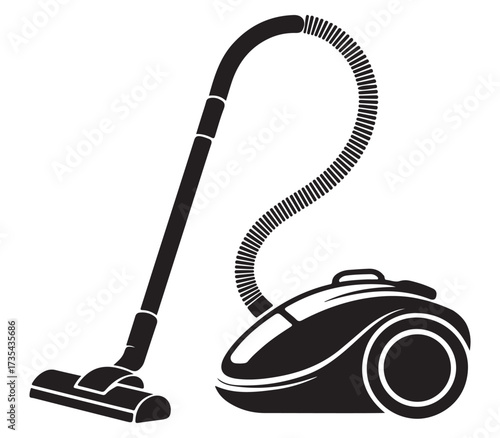 Black silhouette of a modern vacuum cleaner isolated on white background