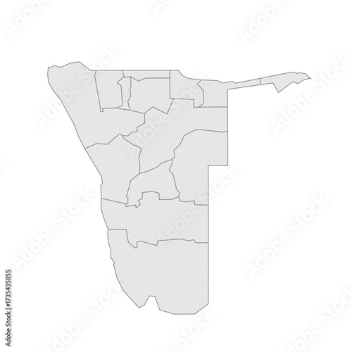 Namibia political map of administrative divisions - regions. Grey blank vector editable map EPS.