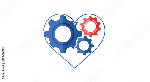 Heart shape with gears symbolizing mechanical love and engineering romance, Generative AI.