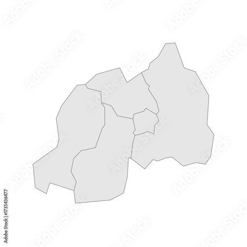 Rwanda political map of administrative divisions - provinces. Grey blank vector editable map EPS.