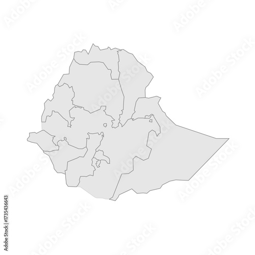 Ethiopia political map of administrative divisions - regions and chartered cities. Grey blank vector editable map EPS.