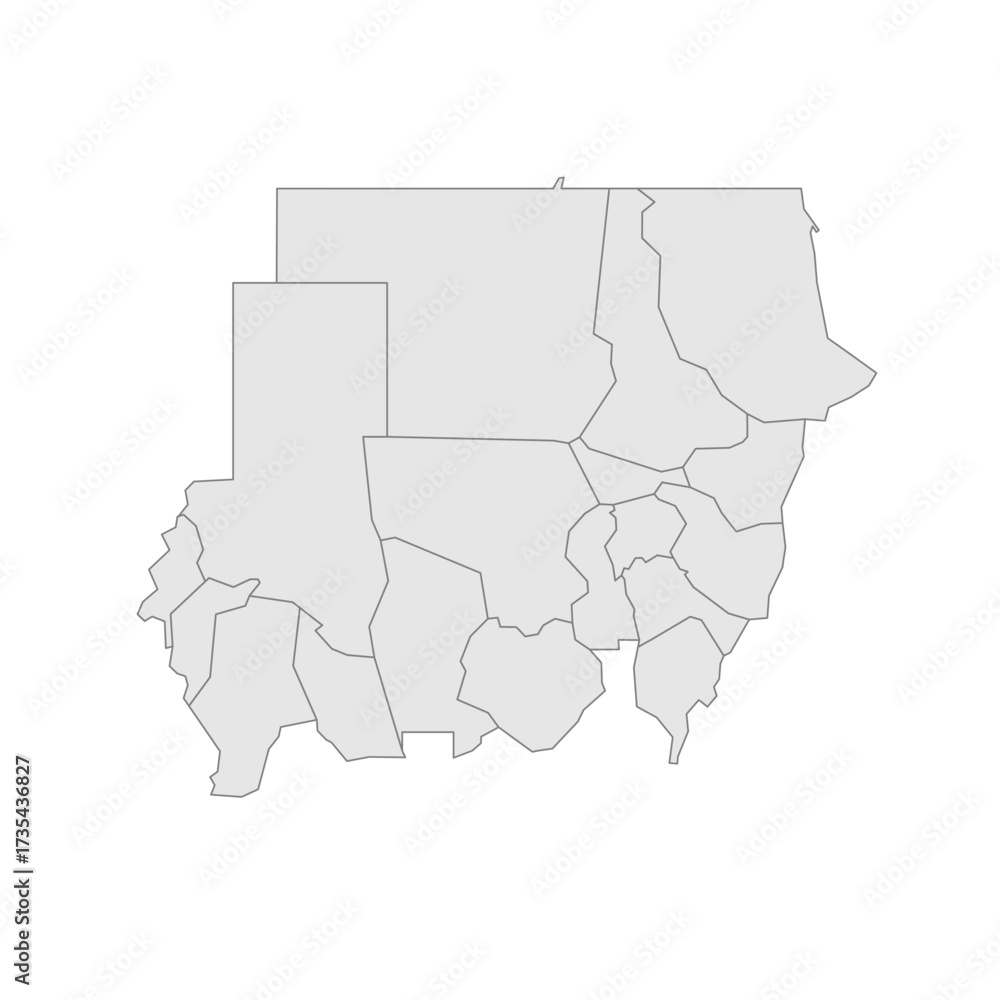 Fototapeta premium Sudan political map of administrative divisions - states. Grey blank vector editable map EPS.