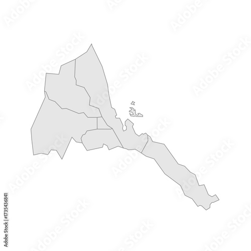 Eritrea political map of administrative divisions - regions. Grey blank vector editable map EPS.