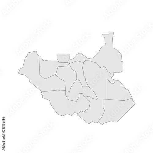 South Sudan political map of administrative divisions - states, administrative areas and area with special administrative status. Grey blank vector editable map EPS.