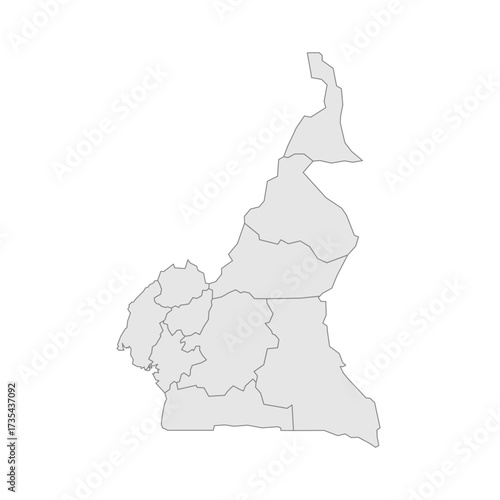 Cameroon political map of administrative divisions - regions. Grey blank vector editable map EPS.