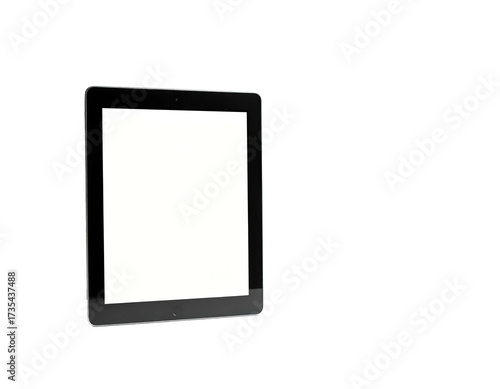 Digital tablet with white blank screen floating on a dark background