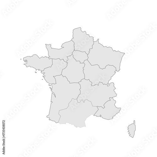 France political map of administrative divisions - regions. Grey blank vector editable map EPS.