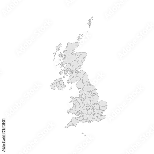 United Kingdom of Great Britain and Northern Ireland political map of administrative divisions - counties, unitary authorities and Greater London in England. Grey blank map