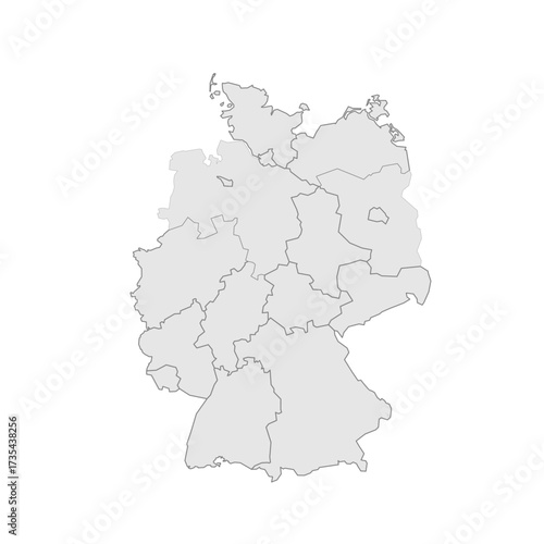 Germany political map of administrative divisions - federal states. Grey blank vector editable map EPS.