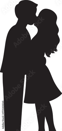 Couple kissing silhouette vector illustration, romantic design for love, Valentine’s Day, wedding, and intimacy.