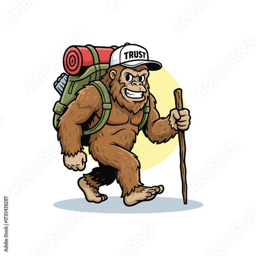 Retro Hiker Bigfoot Mascot Adventure