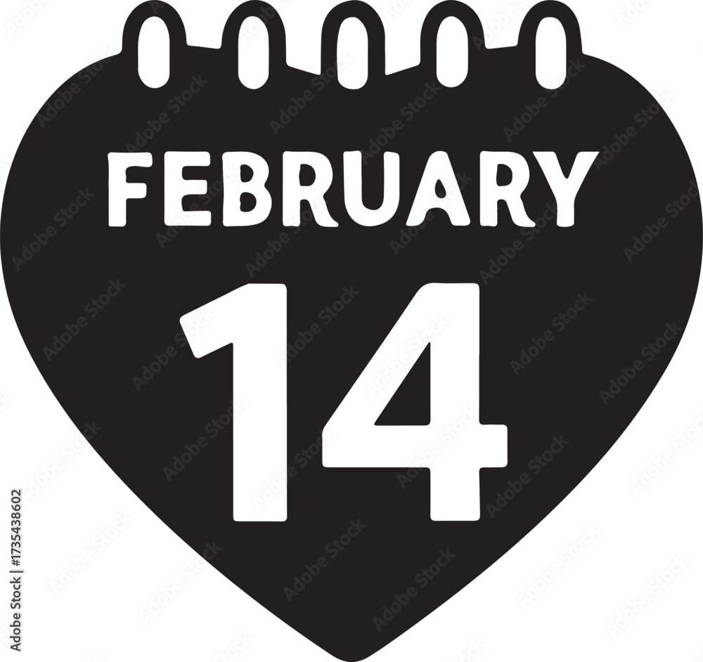 Fototapeta premium Heart calendar February 14 vector design, romantic Valentine’s Day symbol for love, celebration, and couples.