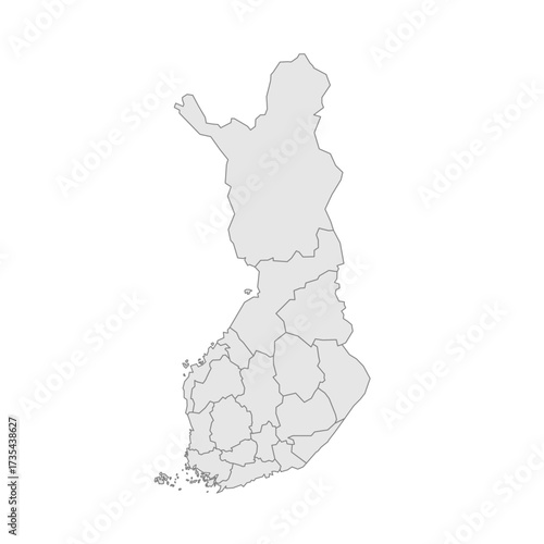 Finland political map of administrative divisions - regions and one autonomous region of Aland. Grey blank vector editable map EPS.