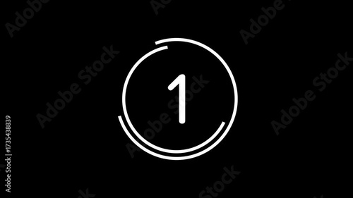 Countdown glitch animation 5 seconds on black background. 4K video