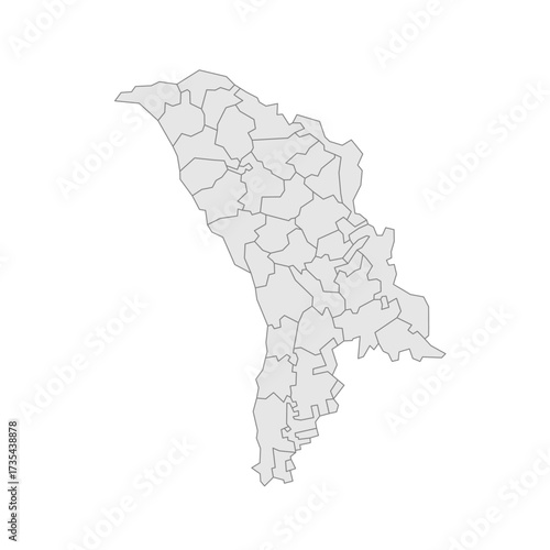 Moldova political map of administrative divisions - districts, municipalities and two autonomous territorial units - Gaugazia and Left Bank of the Dniester. Grey blank vector editable map EPS.