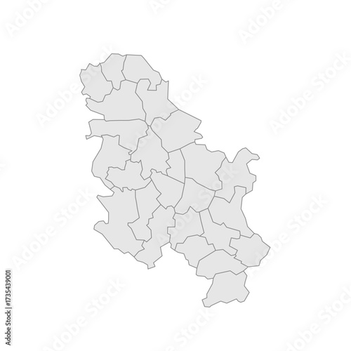 Serbia political map of administrative divisions - okrugs and autonomous city of Belgrade. Grey blank vector editable map EPS.