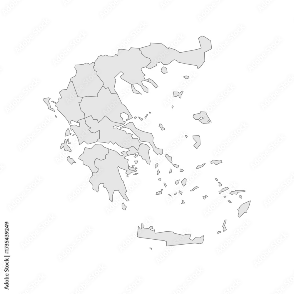 Obraz premium Greece political map of administrative divisions - decentralized administrations and autonomous monastic state of Mount Athos. Grey blank vector editable map EPS.