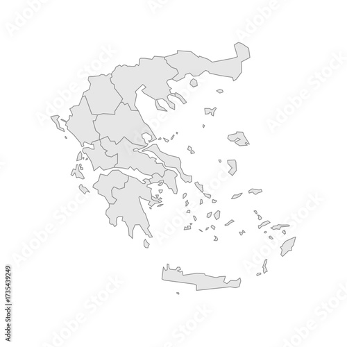 Greece political map of administrative divisions - decentralized administrations and autonomous monastic state of Mount Athos. Grey blank vector editable map EPS.