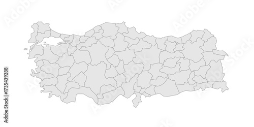 Turkey political map of administrative divisions - provinces. Grey blank vector editable map EPS.