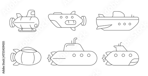 Various submarine icons featuring clean line designs in a vector format suitable for editing and use in various projects