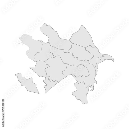 Azerbaijan political map of administrative divisions - districts, cities and autonomous republic of Nakhchivan. Grey blank vector editable map EPS.