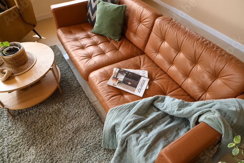 Comfortable sofa and wicker...