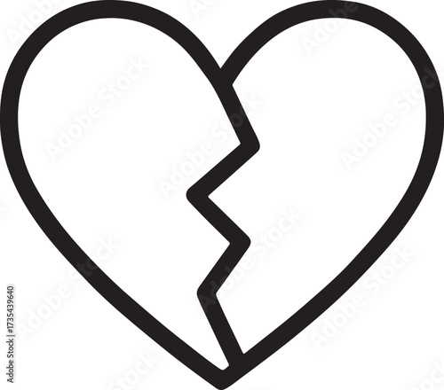 Broken heart outline vector illustration, emotional design for love, heartbreak, romance, and relationships.