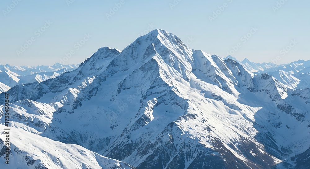 Obraz premium Snow covered mountain range with bright blue sky background and daylight