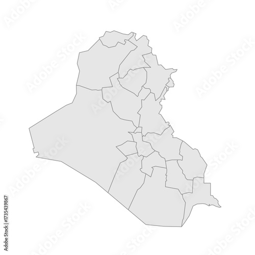 Iraq political map of administrative divisions - governorates and Kurdistan Region. Grey blank vector editable map EPS.
