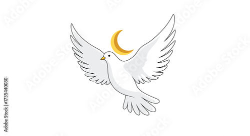 White dove with crescent moon symbol of peace and hope, Generative AI.