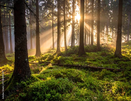 Wallpaper Mural Sunlight streams through a misty forest (2) Torontodigital.ca