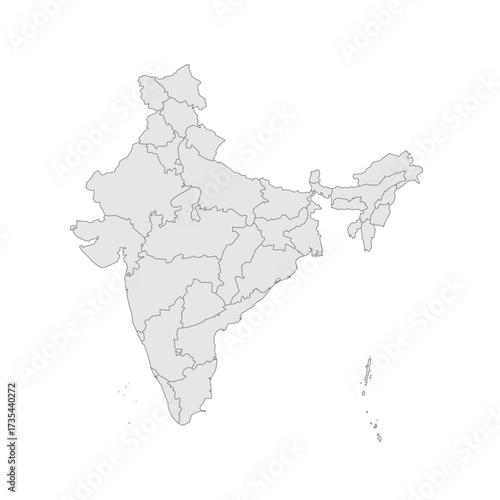 India political map of administrative divisions - states and union teritorries. Grey blank vector editable map EPS.