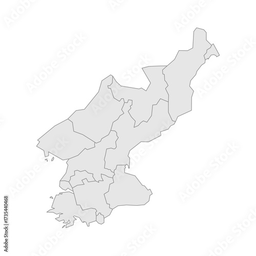 North Korea political map of administrative divisions - provinces. Grey blank vector editable map EPS.