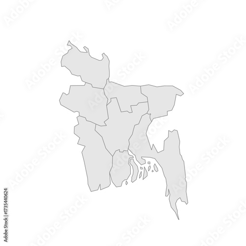 Bangladesh political map of administrative divisions - divisions. Grey blank vector editable map EPS.