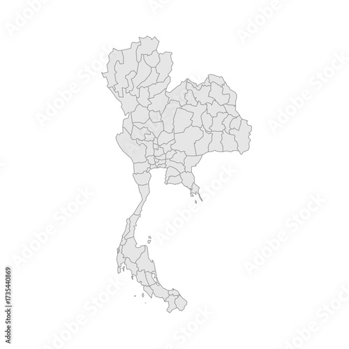Thailand political map of administrative divisions - provinces. Grey blank vector editable map EPS.