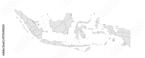 Indonesia political map of administrative divisions - provinces and special regions. Grey blank vector editable map EPS.