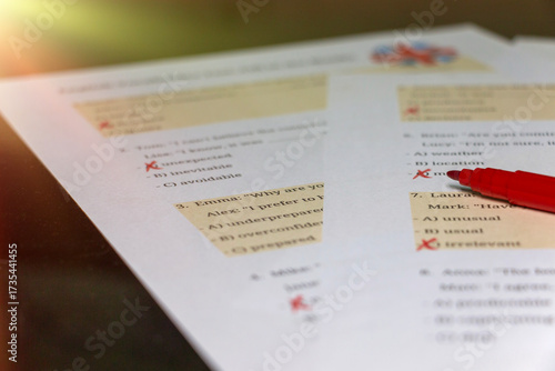 English vocabulary test in classroom